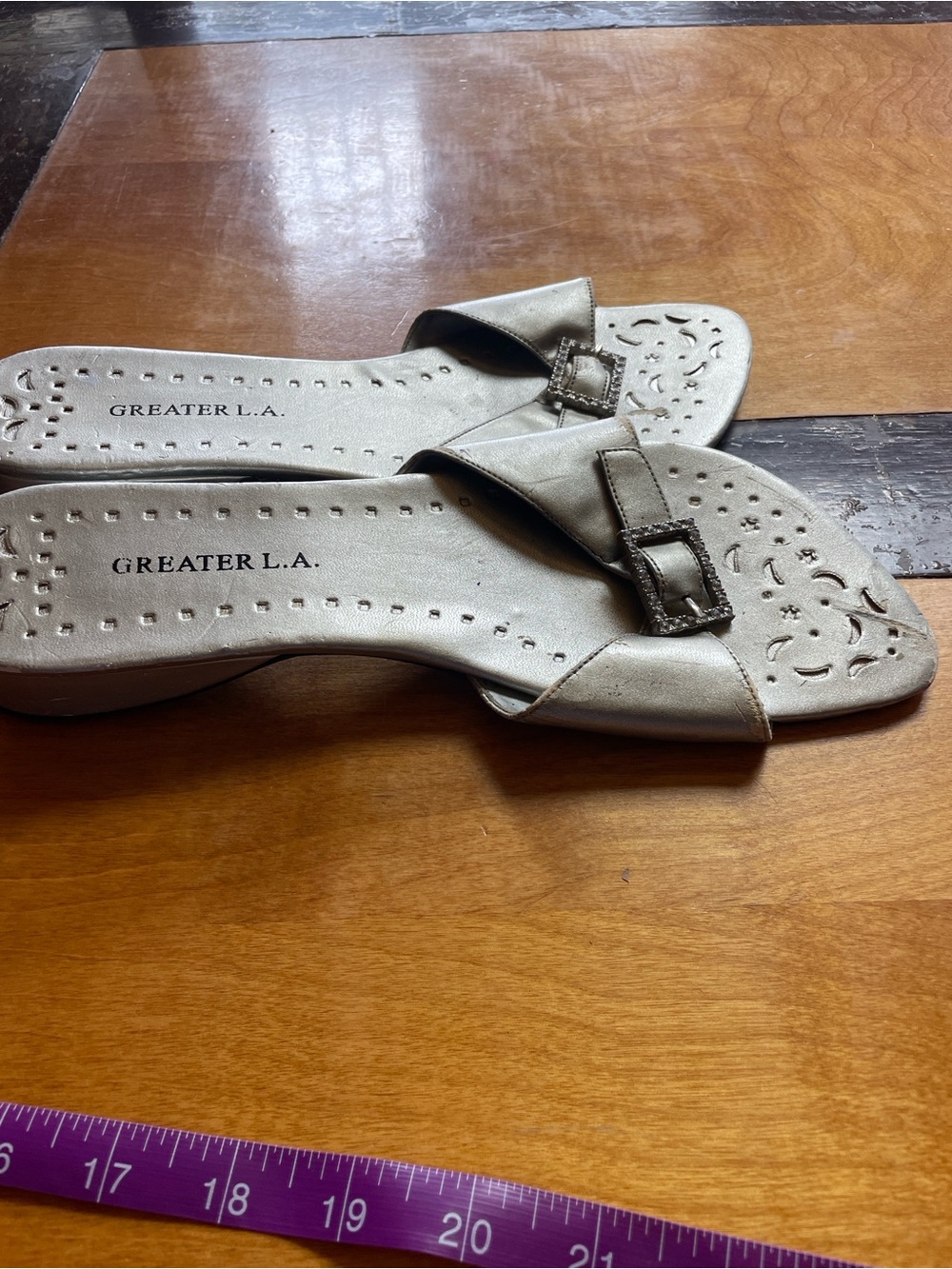 Greater L.A. Womens Metallic Slide Sandals, Size 9